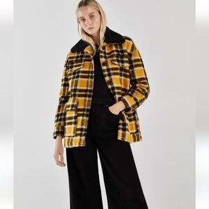 Bershka Mustard and Black Checkered Teddy Jacket